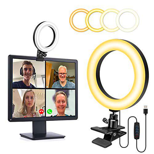 Set de iluminación para videoconferencias de 16,5 cm + 3 colores + 10 ajustes de brillo + 360 º giratorio para videoconferencia