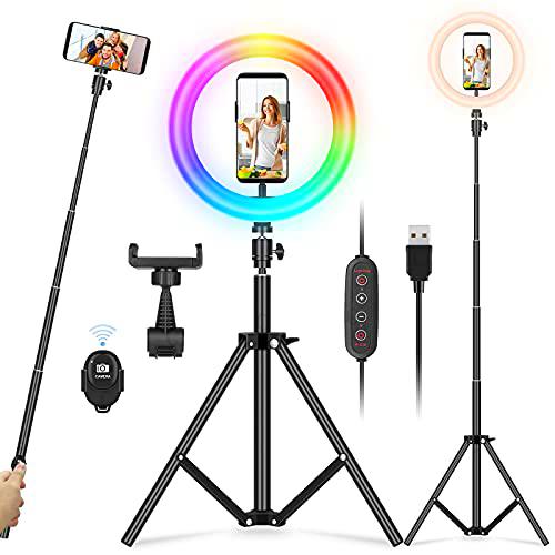 YISSVIC LED Ring Light Anillo Luz RGB 10&quot; con trípode ajustable 26 colores 10 niveles de luminosidad