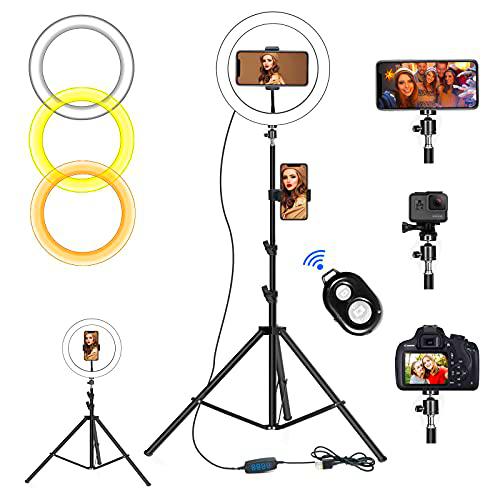 Homesuit 10.2" LED anillo de luz, Selfie con 3 modos de luz y 10 niveles de brillo para streaming en directo YouTube de maquillaje