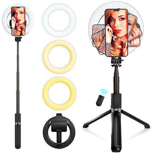 JRCMDS Palo selfie de 6 pulgadas LED con trípode de luz Palo selfie portátil Bluetooth con mando a distancia