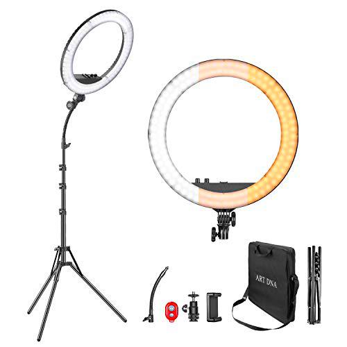 Art DNA 14 Pulgadas Luz Anillo con Soporte de Trípode Plegable y Tubo Suave para Transmisión en Vivo Maquillaje TikTok Youtube Video Disparo 30W Luz Anillo Regulable Bicolor Selfie CRI 90 3200K-5600K