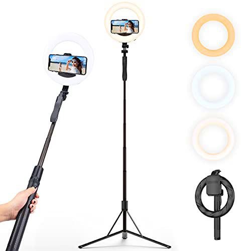 Recargable 8" LED Anillo de luz con Trípode Handy, [Nuevo 2021] Portátil Sin Cable Suelo Selfie Luz de Relleno por Selfie