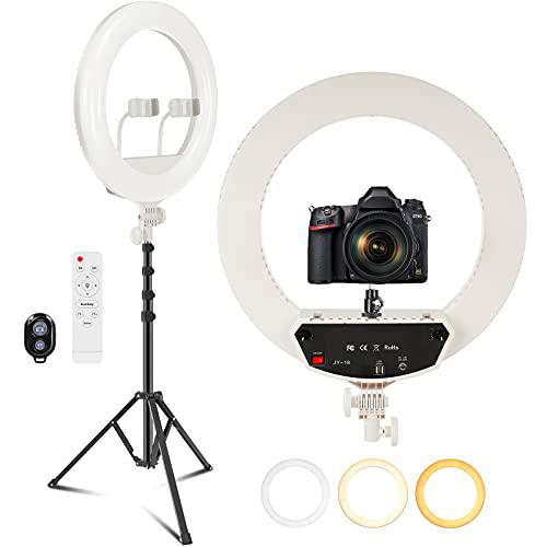 PEHESHE de 18"/48 cm 2700K-6500K,CRI 95, Anillo de luz con Soporte y Soporte para teléfono,Anillo de luz LED Regulable,Anillo de luz Selfie para transmisión en Vivo/Maquillaje/Youtube(Blanco)