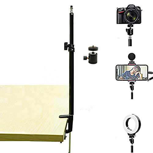 WEWOGA Soporte de luz de Mesa LED Anillo de luz y Montaje en Clip de Panel Soporte de cámara Web monopie con Cabezal de Bola Ajustable Adicional de 1/4"18.5" -29.5"