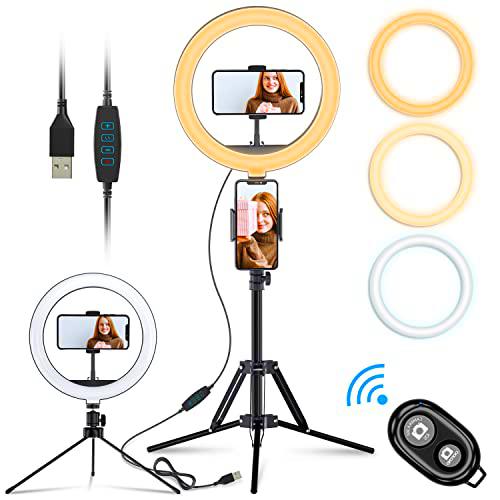 Holabuy Aro de Luz con Trípode, 10" Anillo de luz LED con Remoto Inalámbrico