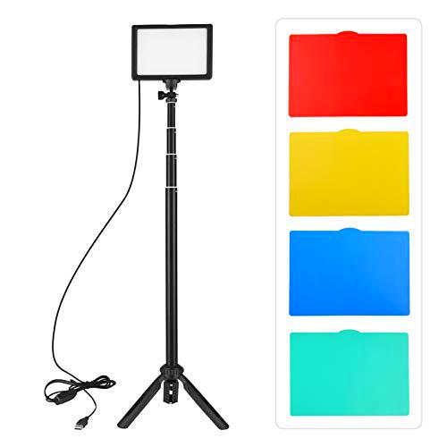 Andoer 1-Pack Luz LED Video 5600K Regulable con Soporte Trípode Ajustable y Filtros de Color para Angulo Bajo/Tablero de Mesa