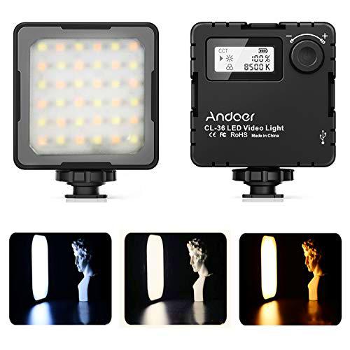 Luz de Vídeo LED,Andoer 2800K-8500K Luz de Fotografía de Temperatura de Doble Color de Cámara Ajustable con 3 Soportes de Zapatos fríos y Cable Tipo-C para Cámara DSLR iPhone Android dji Osmo Vlog