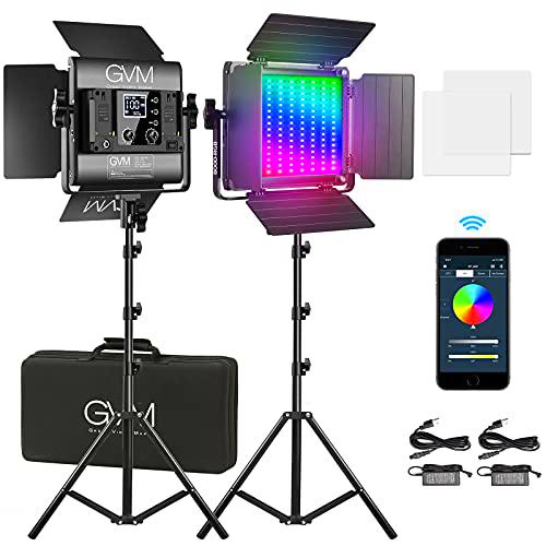 Luz de Video LED GVM con trípode, Control de aplicación Iluminación de Video RGB en Color CRI97 Regulable 3200K-5600K Iluminación de Fotos LED para cámara de Estudio de Youtube