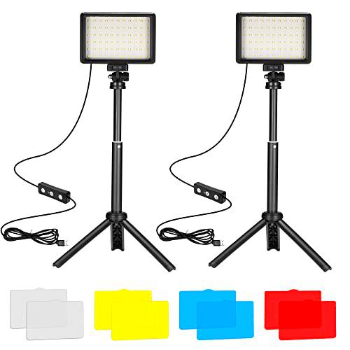 Ci-Fotto LED Video Light 2-Pack, 5600K Iluminacion Foco de Luz Fotografia USB con Mini Trípode y Filtros de Colores para Estudios