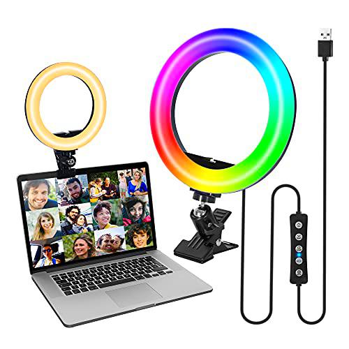 Upgrade - Anillo de luz RGB para videoconferencia de 8 pulgadas con 15 colores de luz y 10 luminosidades