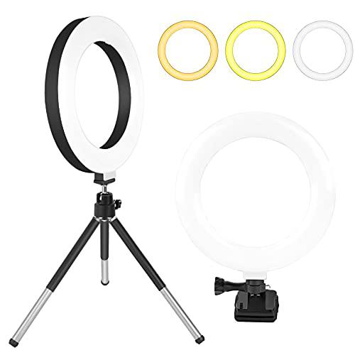 Anillo de Luz con Trípode,Aro de Luz LED de 6.3 Inch con Clip de Montaje y Trípode,3 Modos de Color y 10 de Brillo Ajustable,Adecuado para Disparar,Transmisión en Vivo,TikTok