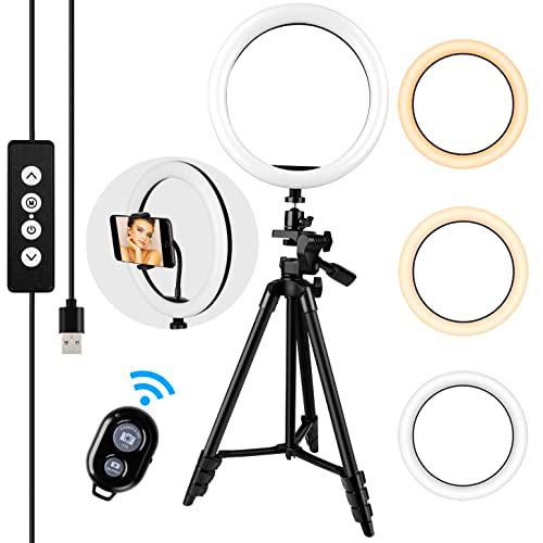 10" Aro de Luz, Ring Light con Tripode Extensible y Soporte Teléfono