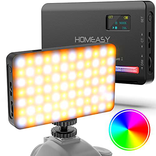 Luz de Vídeo RGB 120 LEDs, HOMEASY Luz de Cámara Regulables 2500-9000K con Batería Incorporada de 3100 mAh