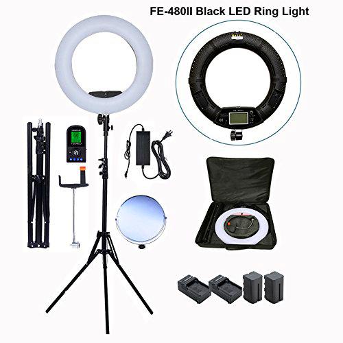 Yidoblo 18 "kit de luz de anillo led estudio fotográfico video retrato selfie youtube iluminación bicolor con control remoto,soporte para teléfono/cámara,soporte de luz,baterías,cargadores