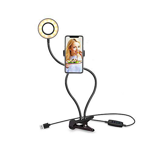 YUEMING Anillo de Luz Selfie,Selfie LED Light con Soporte,3 Colores,Trípode con Soporte Giratorio de Teléfono