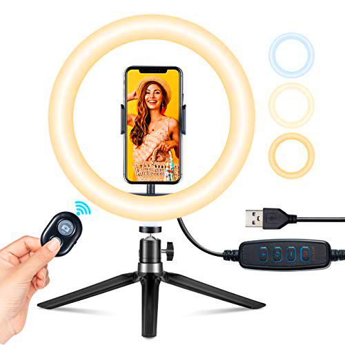 Aro de luz, 10" Anillo de Luz Trípode LED, 3 Modos Luz