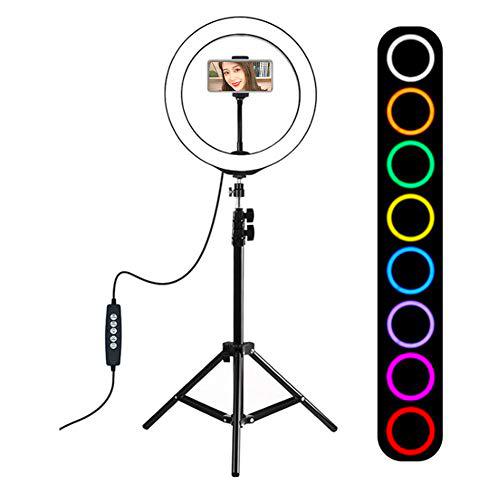 Hopcd LED Selfie Ring Fill Light RGB Blanco Colorido Fotografía Video Shooting Flash Ring Light con trípode/teléfono móvil/Soporte de cámara para transmisión en Vivo Maquillaje de transmisión