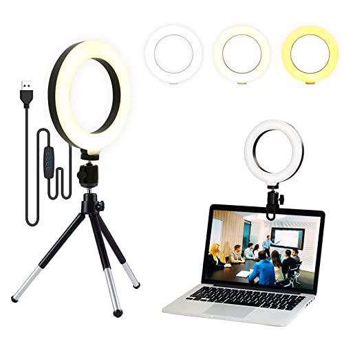 Luriseminger 6.3" Anillo de Luz Videoconferencia, Aro de Luz Portatil con Trípode y Clip para Laptops