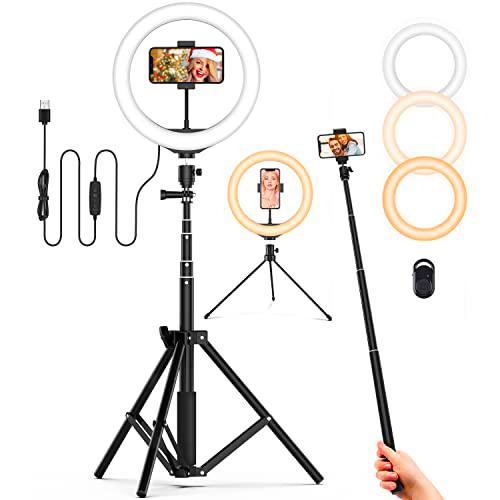 Aro de luz LED,10" Anillo de Luz con Trípode, Luz de Anillo para Selfies con Control Remoto 3 Modos 10 Niveles de Luz para Fotos TikTok Youtube Instagram Vlog Vídeo Streaming Maquillaje
