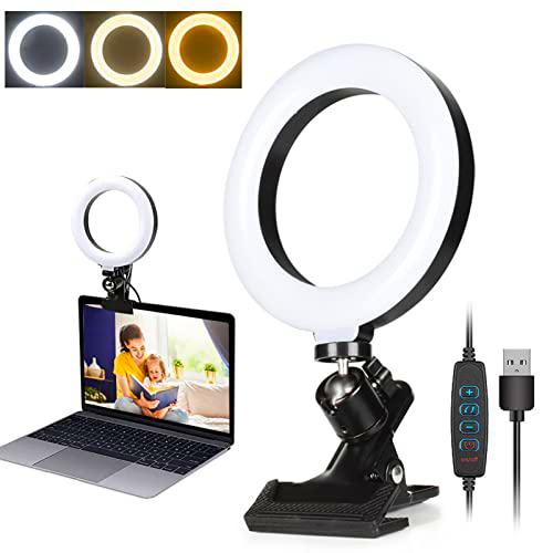 Yeelan Luz de Videoconferencia, Ring Light 6.3",luz de 3 Modos de Iluminación y 10 Brillos,LED Anillo de luz de Iluminación USB,para Computadora Portátil
