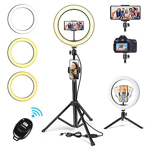 ZWOOS 10.2" Aro de Luz LED con Tripode, 3 Modos Ring Light Tripode con Control Remoto Bluetooth para Móvil Selfie