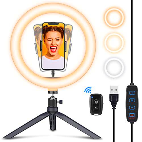 Anillo de luz con trípode, 3 colores y 10 niveles de brillo en vivo