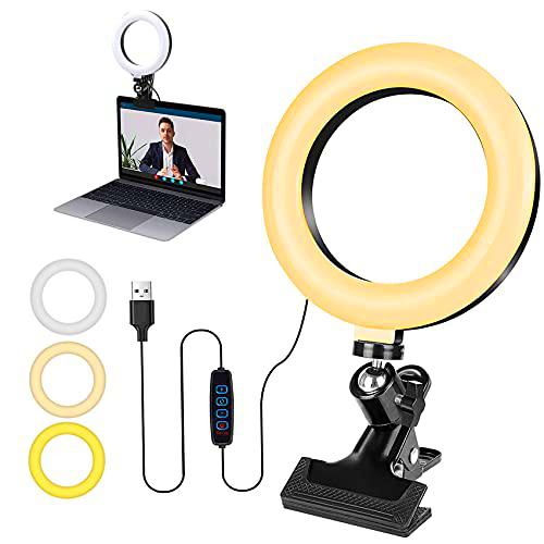 EasyULT Anillo de Luz 6", Luz de Video 360 º Giratorio de Mesa Luz con Clip