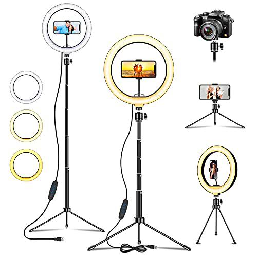 Aro de Luz con Trípode, 10" Anillo de Luz LED 3 Modos 10 Niveles de Luz para TikTok Youtube Instagram Vlog Vídeo Maquillaje Enseñanza