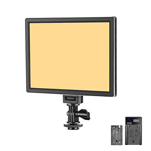 Neewer T100 Más Suave SMD LED Kit Iluminación Luz de Vídeo LED: Bi-Color 3200K-5600K Panel LED Ultra Fino Regulable con Batería de Li-ion 2200mAh y Cargador USB para Niños Estudio deFotografía