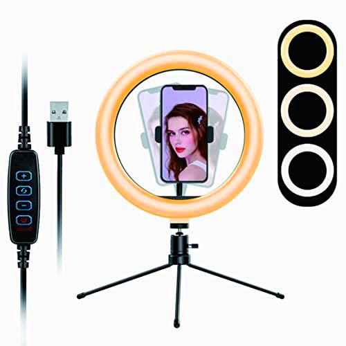Aro de Luz,Aro De Luz Con Tripode,10" LED Ring Light 3 Modos 10 Brillos Regulables Rotación de 360º para Selfie