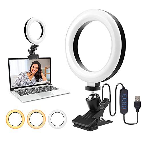 JTgugu 6" Luz de Anillo LED 3 Modos 10 Brillos Regulables Aro de Luz con Clip Fotográfica Ring Light Profesional para Transmisión en Vivo Selfie Maquillaje Videoconferencia Youtube TikTok Streaming