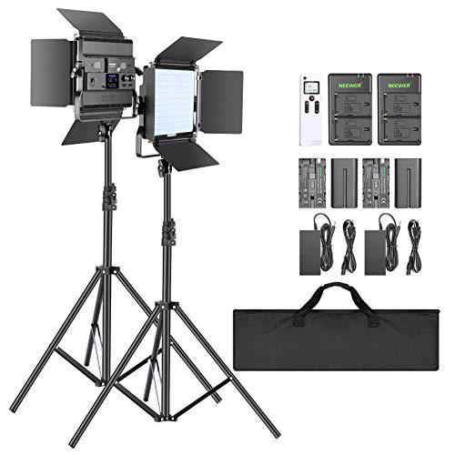 Neewer 2-Pack 2,4G LED Luz Video con Soporte de 2M Bicolor 200 SMD CRI 96+ Soporte en U Barndoor Pantalla LCD Kit Iluminación de Video con Carcasa Metal para Fotografía Estudio