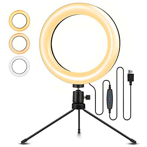 Aro de Luz Trípode, Anillo de Luz LED para Móvil con 10 Colores RGB + 10 Niveles de Brillo para Fotografía