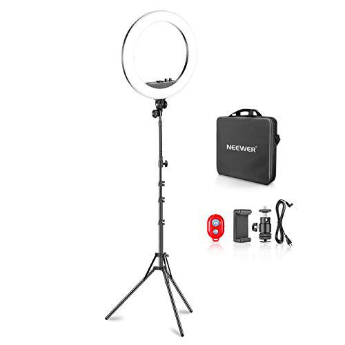 Neewer Luz Anillo LED Bicolor 48cm con Pantalla LCD y Soporte Batería, Máx