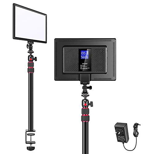 Neewer Luz de Video LED de Montaje en Escritorio con Kit de Soporte de Abrazadera C:Panel LED Bicolor Regulable de 12,9&quot; con Soporte de Clip/Batería Incorporada de 8000mAh/3200K~5600K/2400lux/CRI97+