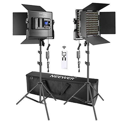 Neewer 2 Packs Avanzado 2,4G 660 LED Video Luz Fotografía Kit Iluminación con Bolsa Panel LED Bicolor Regulable con Control Remoto Inalámbrico 2,4G Pantalla LCD y Soporte de Luz