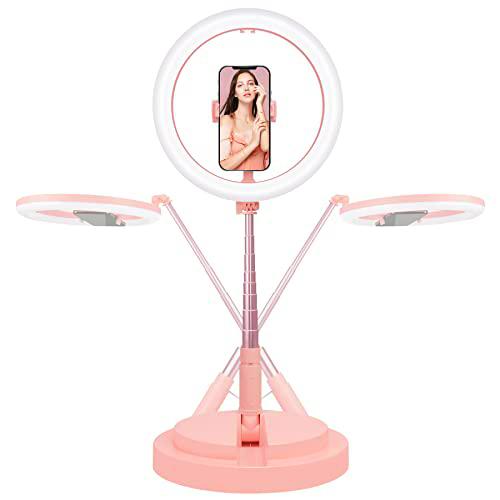 Aro de Luz Led Profesional Plegar con Soporte Movil Interfaz USB y Control Remoto 3 Colores Modo para Selfie TIK tok Youtube Maqullaje Streaming Video Compatible Tableta Smartphone iPhone Android