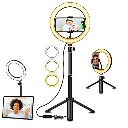 Oremi Aro de Luz 10" - Aro de Luz con 13" Tripode - con 10 Niveles de Brillo y 3 Modos de Color 2700-7000k