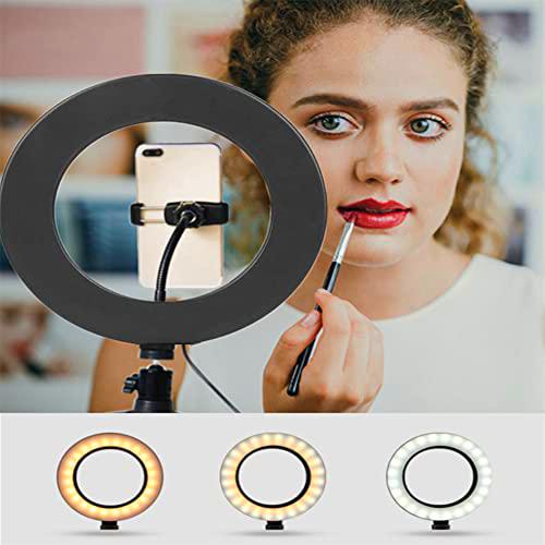 Luz en forma de anillo Video Kit de iluminación para fotografía portátil Luz de video en forma de anillo de 6 pulgadas Lámpara de video LED Luz de protección ocular de 3 colores Brillo ajustable Luz d