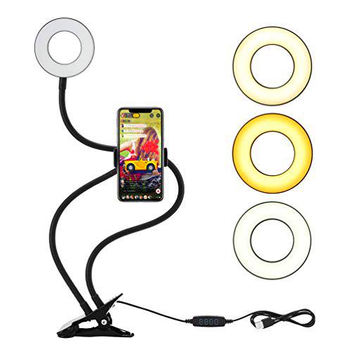 LEDGLE Selfie Ring Light con Soporte para Teléfono Móvil para LiveStream/Maquillaje/Youtube/Facebook