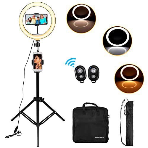 Luz de Anillo LED Aro de Luz Trípode Extendible 160cm 120LED Luz Anillo Selfil Fotografía 3 Colores 10 Brillos con Mandos Bluetooth y 2 Soportes para Movil Maquillaje Live Tiktok Youtube Vlog