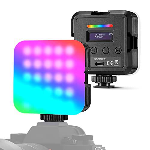 NEEWER Luz de Video RGB Magnética, Luz de Cámara LED RGB61 a 360º Todo Color con 3 Monturas de Zapata Fría/CRI 97+/20 Modos de Escena/2500K-8500K/2000mAh Iluminación de Fotografía Portátil Recargable