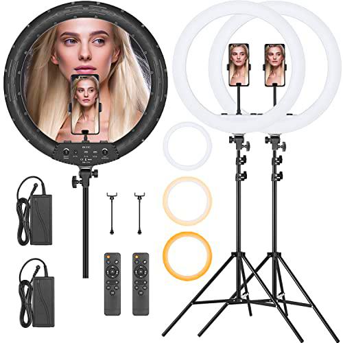 AMBITFUL KN-21C 21" 53cm Dimmable LED Anillo de luz 50Ws 3000~6000K 416 perlas LED con trípode de 180cm para Kit de iluminación de vídeo fotográfico (Pack de 2)