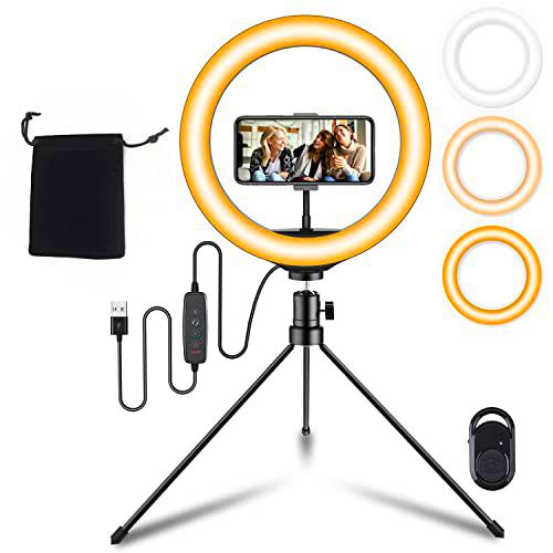 10" Luz de Anillo LED Fotográfica de Escritorio, 3 Color 10 Brillo Pulgadas Selfiede Brillo para Grabación de Vídeo/Zoom (YouTube/Tiktok) Conferencia