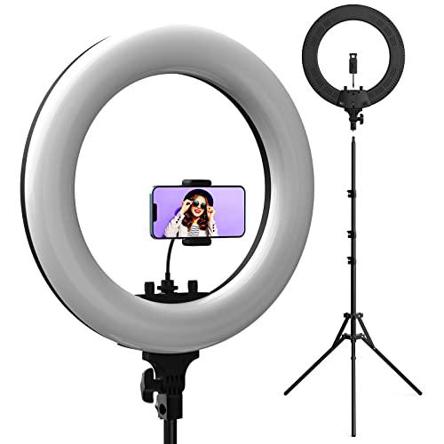 Anillo de Luz LED de 18", Anillo de Luz Regulable para Selfies con Trípode