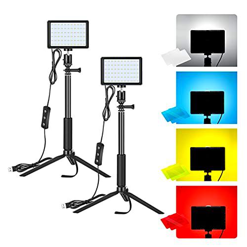 Neewer USB LED de Luz Vídeo con Soporte de Trípode Profesional y Filtros de Color 2-Pack 5600K Regulable de Iluminación de Vídeo para el Zoom/Iluminación de la Conferencia de Vídeo/Youtube/Fotografía