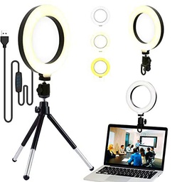 Luriseminger 6,3" Anillo de Luz Videoconferencia, Aro de Luz Portatil con Trípode y Clip para Laptops
