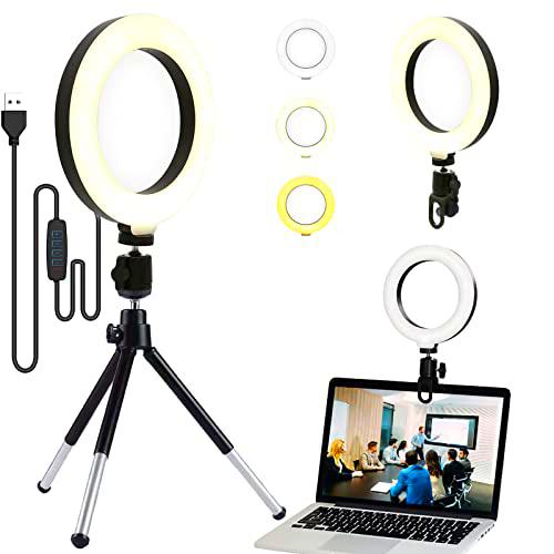Luriseminger 6,3" Anillo de Luz Videoconferencia, Aro de Luz Portatil con Trípode y Clip para Laptops
