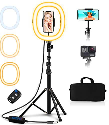 GUNWUR Aro de Luz con Tripode, 10" Ring Light LED con Control Remoto Bluetooth