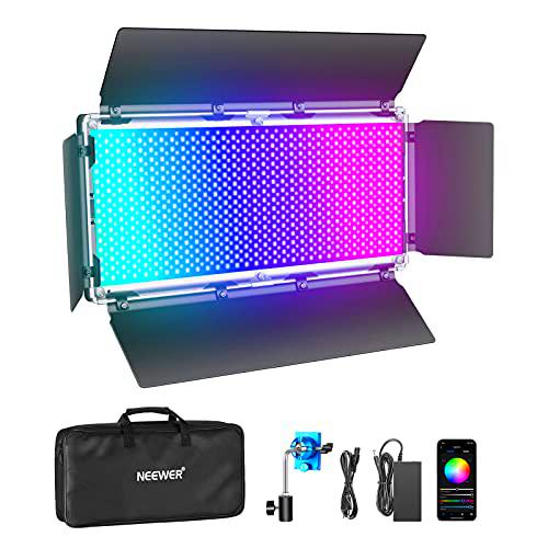 Neewer 960 RGB Led Luz con Control App 960 SMD LED CRI95+ 3200K-5600K Brillo 0-100% 0-360 Colores Ajustables 9 Escenas Aplicables con Pantalla LCD Soporte en U Barndoor Carcasa Metálica Fotografía